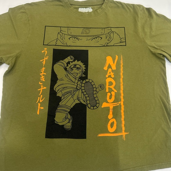 Naruto Shippuden Men’s Olive Green Graphic T-Shirt Uzumaki Anime Tee Size XL - Picture 2 of 7